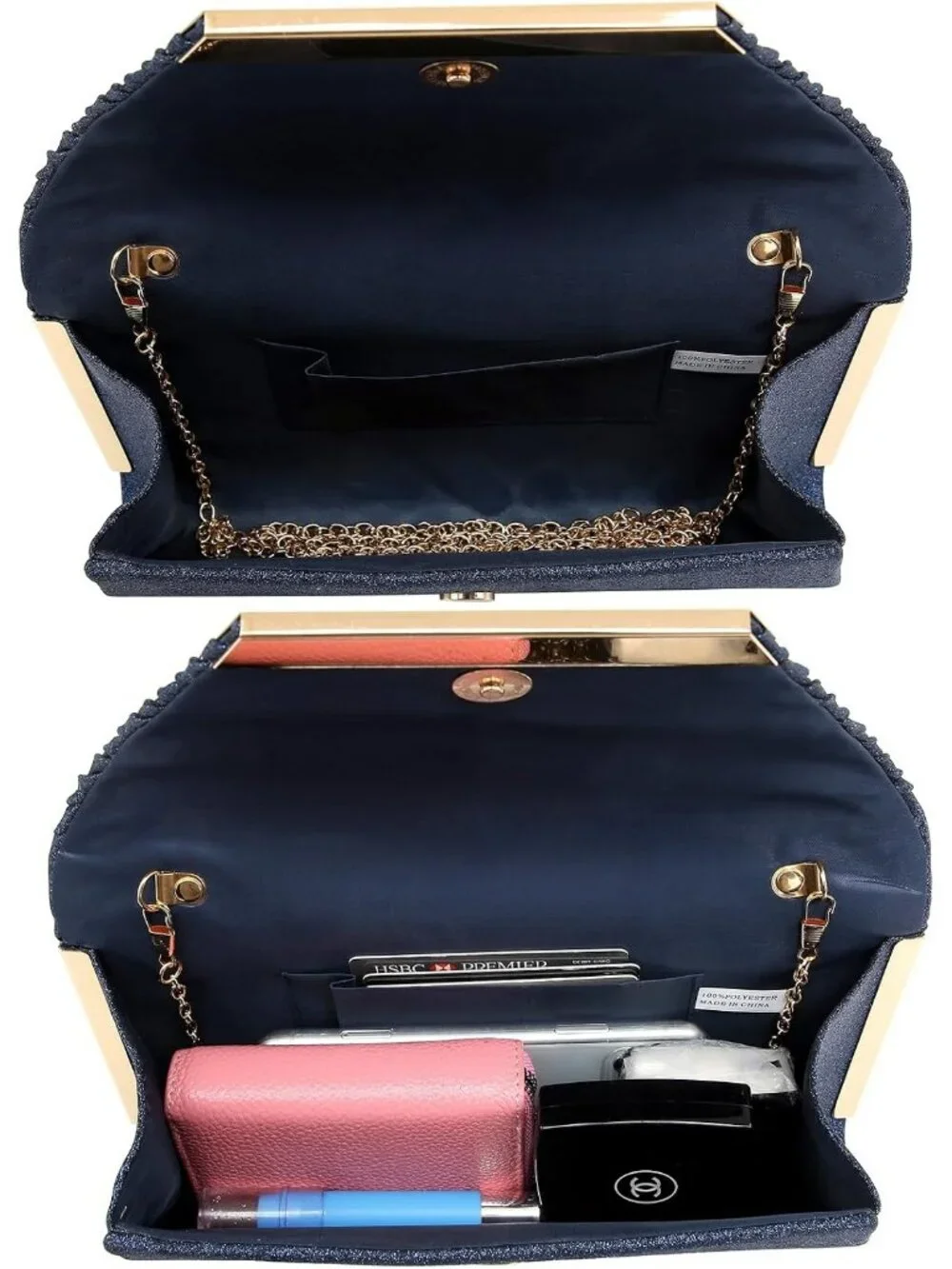 Women’s Navy Blue1 Clutch Purse With Detachable Chain Wedding Formal Evening Bag